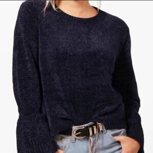 South Moon Under Sweater Women Medium Blue Chenille Bell Sleeve Boho Western NEW